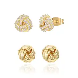 Walmart PAVOI Women's 14K Yellow Gold Flash Plated Love Knot Earrings, Cubic Zirconia & Plain Set, 2 Pack offer