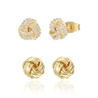 Walmart PAVOI Women's 14K Yellow Gold Flash Plated Love Knot Earrings, Cubic Zirconia & Plain Set, 2 Pack offer