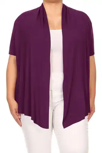 Walmart Women's Plus Size Short Sleeves Draped Open Front Casual Solid Cardigan offer