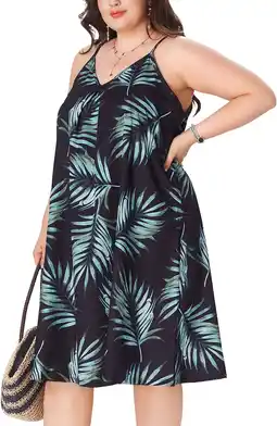 Walmart MLDRA Women's Plus Size Dresses V Neck Casual Loose Tropical Print Sundress Summer Cami Dress Boho offer