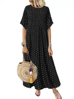 Walmart ZANZEA Womens Polka Dot Short Sleeve Long Dress Baggy Kaftan Maxi Dresses GS offer