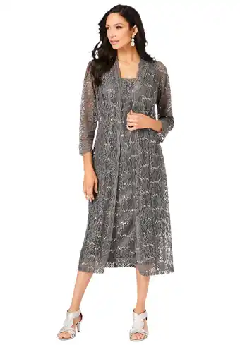 Walmart Roaman's Women's Plus Size Sequin Lace Jacket Dress offer
