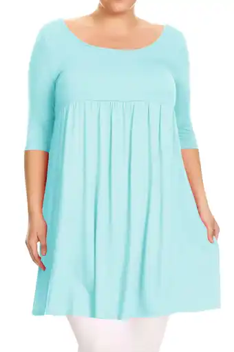 Walmart Women's Plus Size 3/4 Sleeves Scoop Neck Babydoll Solid Tunic Top Dress Made in USA offer