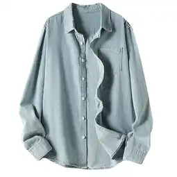 Walmart Mens Casual Denim Shirt Loose Soft Button Up Jacket Outwear Long Sleeve Washed Blue Jean Jacket offer