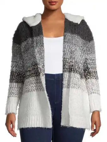 Walmart Absolutely Famous Women's Plus Size Ombre Stripe Super Soft Cardigan with Faux Shearling Lined Hood offer