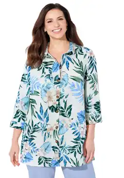 Walmart Catherines Women's Plus Size Petite Classic Linen Buttonfront Shirt offer