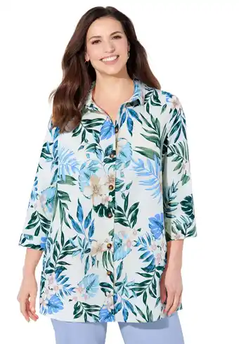Walmart Catherines Women's Plus Size Petite Classic Linen Buttonfront Shirt offer