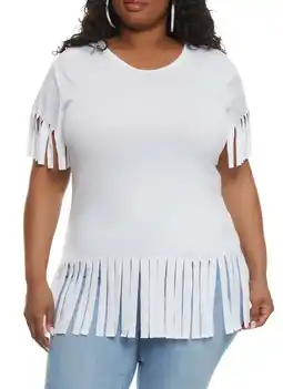 Walmart Womens Plus Size Short Sleeve Fringe Hem T Shirt offer