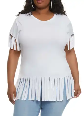 Walmart Womens Plus Size Short Sleeve Fringe Hem T Shirt offer