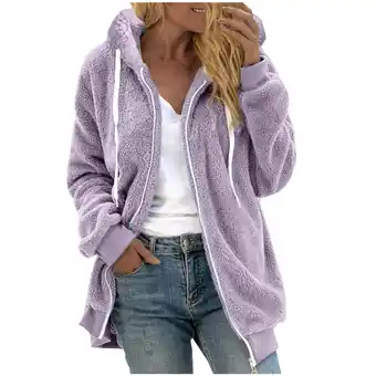 Walmart Charella Fleece zip up hoodies for women Long Sleeve Hooded Sweatshirt with Drawstring Purple,XL offer
