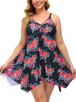 Walmart Plus Size Swim Dress for Women Tummy Control Bathing Suit with Boyshorts Two Piece Tankini Swimsuits offer