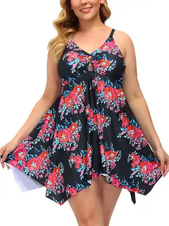 Walmart Plus Size Swim Dress for Women Tummy Control Bathing Suit with Boyshorts Two Piece Tankini Swimsuits offer