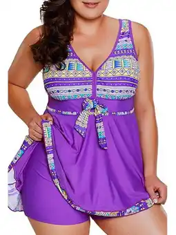 Walmart Langwyqu Plus Size Women Summer 2 Pieces Swimsuit Set Printing Bench Tankinis offer