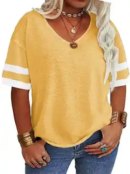 Walmart Langwyqu Plus Size Women V-Neck Short Sleeve Striped T Shirt offer