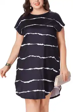 Walmart MLDRA Plus Size Women's Dress Summer Crewneck Stretch Casual Striped Side Slits Midi Dress offer