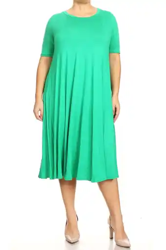 Walmart Women's Elegant Plus Size Midi Dress ? A-Line Design with Short Sleeves offer