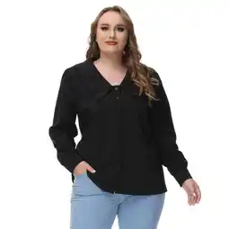 Walmart Hanna Nikole Women Plus Size Button Down Shirt Long Sleeve Lapel Collar Vintage Blouses Coat Tops offer