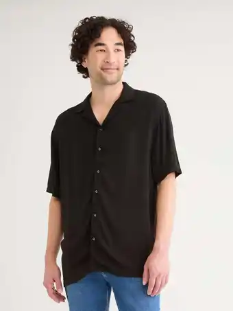 Walmart No Boundaries Solid Rayon Button Up Shirt with Short Sleeves, Men's & Big Men's offer