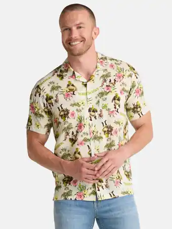 Walmart Shrek Men's and Big Men's Swamp Flowers Graphic Button Up Shirt, Sizes S-3XL offer