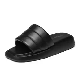 Walmart DREAM PAIRS Women'Square Open Toe Slides Platform Flat Quilted Slip on Sandals offer