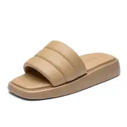 Walmart DREAM PAIRS Women'Square Open Toe Slides Platform Flat Quilted Slip on Sandals offer