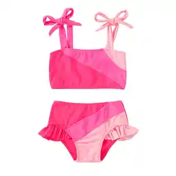 Walmart Younger Tree Baby Female Cotton Pink Breeze Two Pieces Swimsuit Color Block Stripe, 4-5T offer