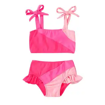 Walmart Younger Tree Baby Female Cotton Pink Breeze Two Pieces Swimsuit Color Block Stripe, 4-5T offer