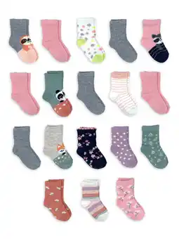 Walmart Wonder Nation Baby and Toddler Girl Crew Socks, 18-Pack, Sizes 0M-5T offer