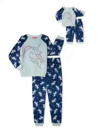 Walmart Saint Eve Girls Doll and Me Fleece Long Sleeve Pajama Set with Matching Doll PJ, 2-Piece, Sizes 4-12 offer