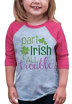 Walmart Custom Party Shop Girls' St. Patrick's Day Vintage Baseball Tee Pink and Grey offer