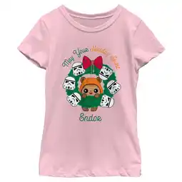 Walmart Girl's Star Wars Holiday Spirit Endor Graphic Tee Light Pink Large offer