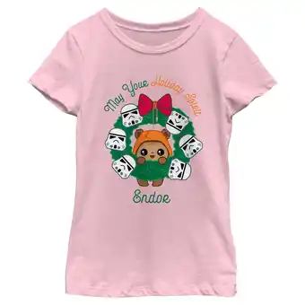 Walmart Girl's Star Wars Holiday Spirit Endor Graphic Tee Light Pink Large offer