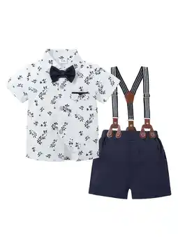 Walmart CARETOO Toddler Infant Boy Clothes Formal Suit Short Sleeves Shirt Suspender Pants Bowtie 3pcs Set offer