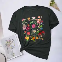 Walmart Xunlbb Savings Clearance Women's Flower Printed Blouses Short Sleeved Round Neck Top on Clearance offer