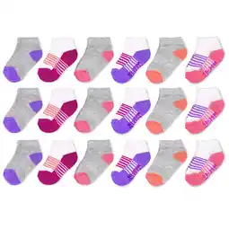 Walmart Fruit of the Loom Baby and Toddler Girl Cushion Gripper Low Cut Socks, 18-Pack, Sizes 6M-5T offer