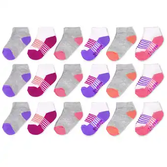 Walmart Fruit of the Loom Baby and Toddler Girl Cushion Gripper Low Cut Socks, 18-Pack, Sizes 6M-5T offer