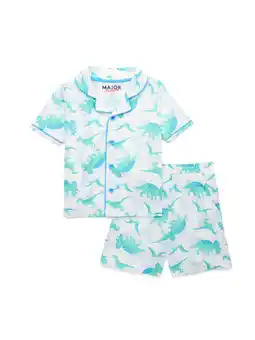 Walmart Major Cuddles Boys Button Front Shirt and Shorts Pajama Set, 2-Piece, Sizes 4-12 offer