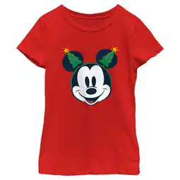 Walmart Girl's Mickey & Friends Retro Christmas Tree Ears Graphic Tee Red Small offer