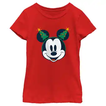 Walmart Girl's Mickey & Friends Retro Christmas Tree Ears Graphic Tee Red Small offer