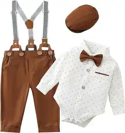Walmart CARETOO Baby Boy Formal Clothes Outfit 0-24M Suspender Pants Bowtie Beret Hat Cotton Fabric 4pcs Set offer