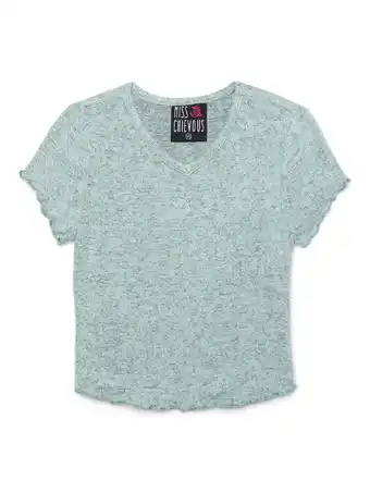 Walmart Miss Chievous Girls Brushed Knit V-Neck Top with Lettuce Edge, Sizes 4-16 offer