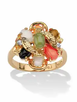 Walmart PalmBeach Jewelry Oval Genuine Coral, Opal, Jade, Onyx and Tiger's-Eye Cluster 18k Gold-Plated Ring offer