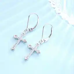Walmart 18K White Gold Plated Leverback Cross Earrings with Crystals from Swarovski offer
