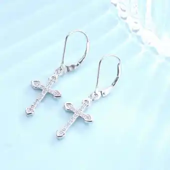 Walmart 18K White Gold Plated Leverback Cross Earrings with Crystals from Swarovski offer