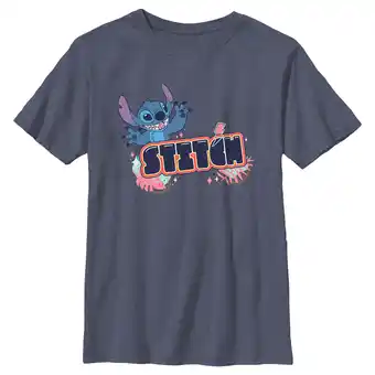 Walmart Boy's Lilo & Stitch Bubble Stitch Name Graphic Tee Navy Blue Heather Medium offer