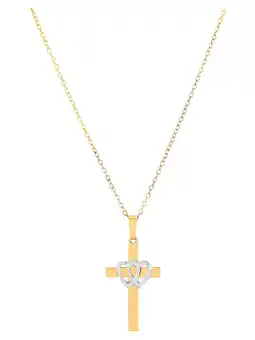 Walmart Brilliance Fine Jewelry Cross Double Hearts Pendant in Sterling Silver and 18k Gold Plate, 18 offer