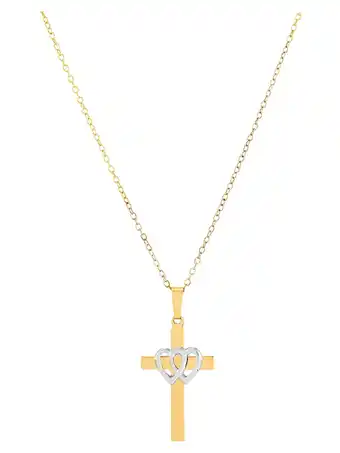 Walmart Brilliance Fine Jewelry Cross Double Hearts Pendant in Sterling Silver and 18k Gold Plate, 18 offer