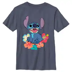 Walmart Boy's Lilo & Stitch Tropical Happy Stitch Graphic Tee Navy Blue Heather Small offer