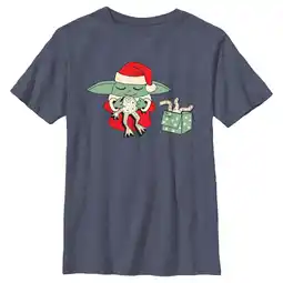 Walmart Boy's Star Wars: The Mandalorian Grogu Frog Present Graphic Tee Navy Blue Heather Small offer