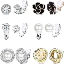Walmart QHDDQ CZ Rose Flower Freshwater Pearl Pierced Clip On Earrings Jewelry, 6 Pairs offer